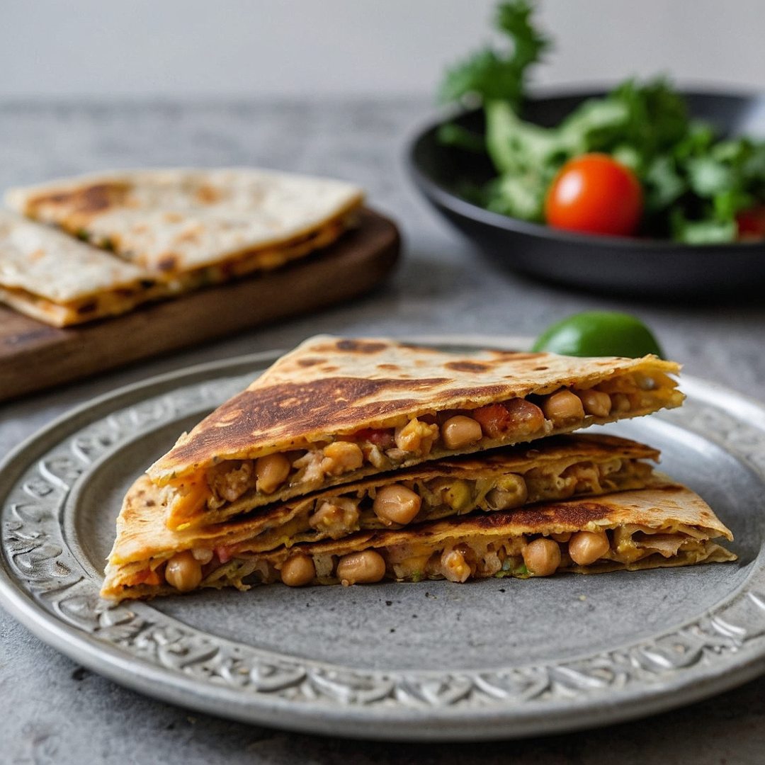 Crispy Chickpea Quesadillas with Avocado & Tomato Slices