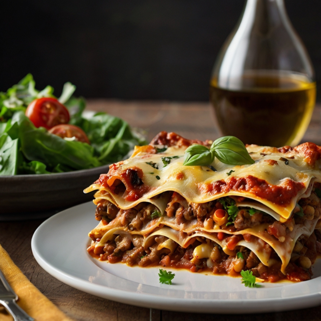 Hearty Beef & Veggie Lasagna with Fresh Side Salad