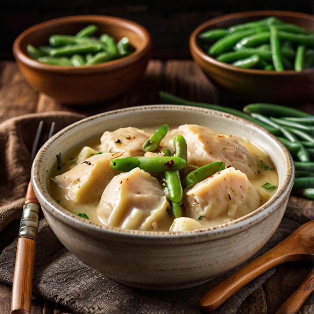 Crockpot Chicken and Dumplings with Steamed Green Beans